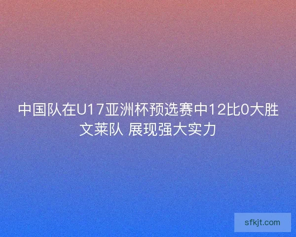 中国队在U17亚洲杯预选赛中12比0大胜文莱队 展现强大实力