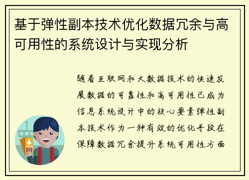 基于弹性副本技术优化数据冗余与高可用性的系统设计与实现分析 基于弹性副本技术优化数据冗余与高可用性的系统设计与实现分析